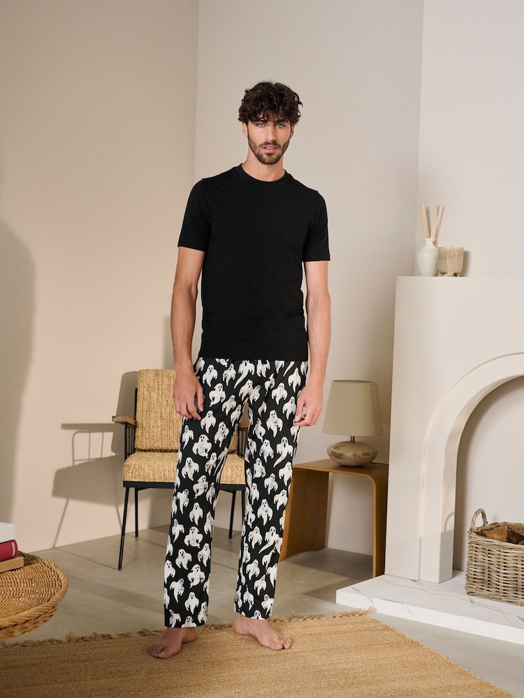 Ghosts Black Halloween Jersey 100% Cotton Pyjamas Bottoms - Image 2 of 5