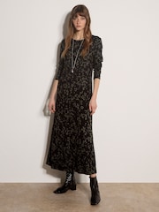 Жасыл - Apricot Jersey Knit Leopard Print Maxi Dress - 4суретінің 1 суреті