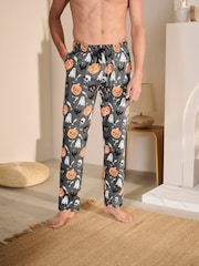 Cat/Pumpkin Black Halloween Jersey 100% Cotton Pyjamas Bottoms - Image 1 of 7