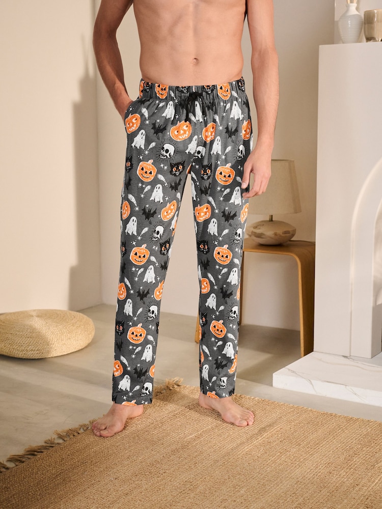 Cat/Pumpkin Black Halloween Jersey 100% Cotton Pyjamas Bottoms - Image 1 of 7