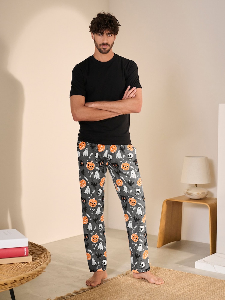 Cat/Pumpkin Black Halloween Jersey 100% Cotton Pyjamas Bottoms - Image 2 of 7