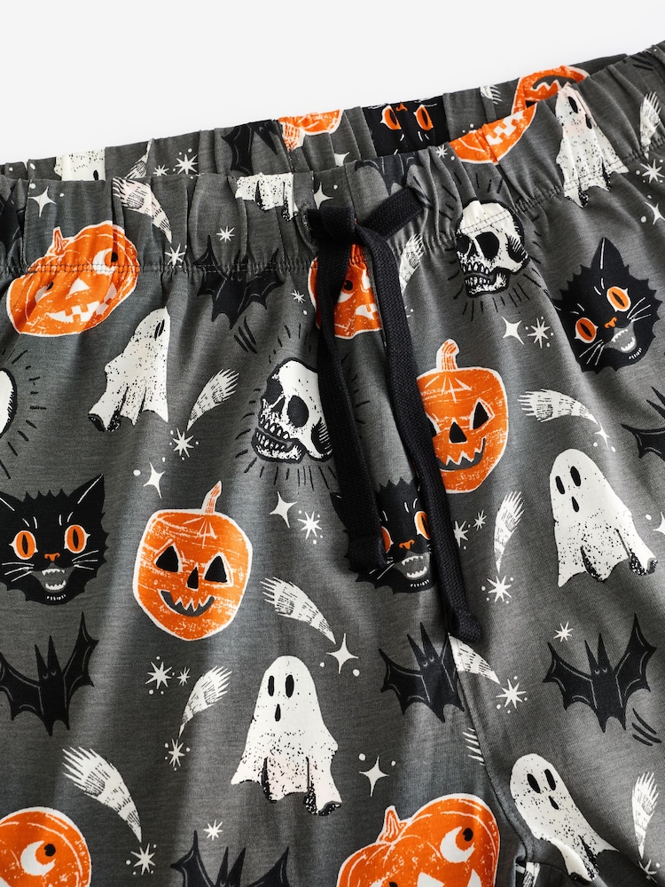 Cat/Pumpkin Black Halloween Jersey 100% Cotton Pyjamas Bottoms - Image 6 of 7