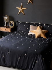Rockett St George Black Falling Star Embroidered 200 Thread Count Duvet Cover and Pillowcase Set - Image 1 of 6