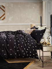 Rockett St George Black Falling Star Embroidered 200 Thread Count Duvet Cover and Pillowcase Set - Image 2 of 6