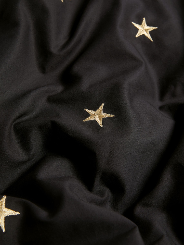 Rockett St George Black Falling Star Embroidered 200 Thread Count Duvet Cover and Pillowcase Set - Image 6 of 6