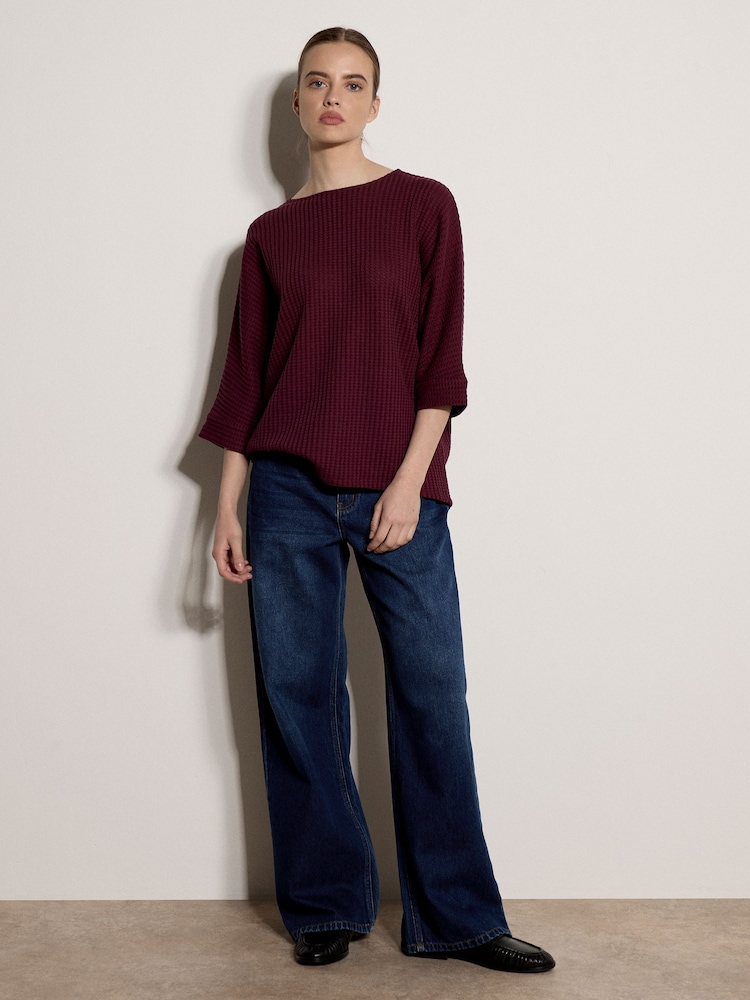 Apricot Red Waffle Knit Batwing Top - Image 1 of 4