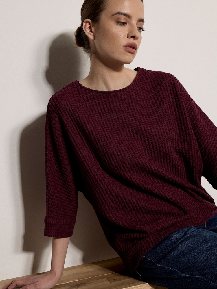 Apricot Red Waffle Knit Batwing Top - Image 2 of 4