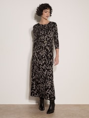 Сұр - Apricot Jersey Knit Leopard Print Maxi Dress - 4суретінің 1 суреті