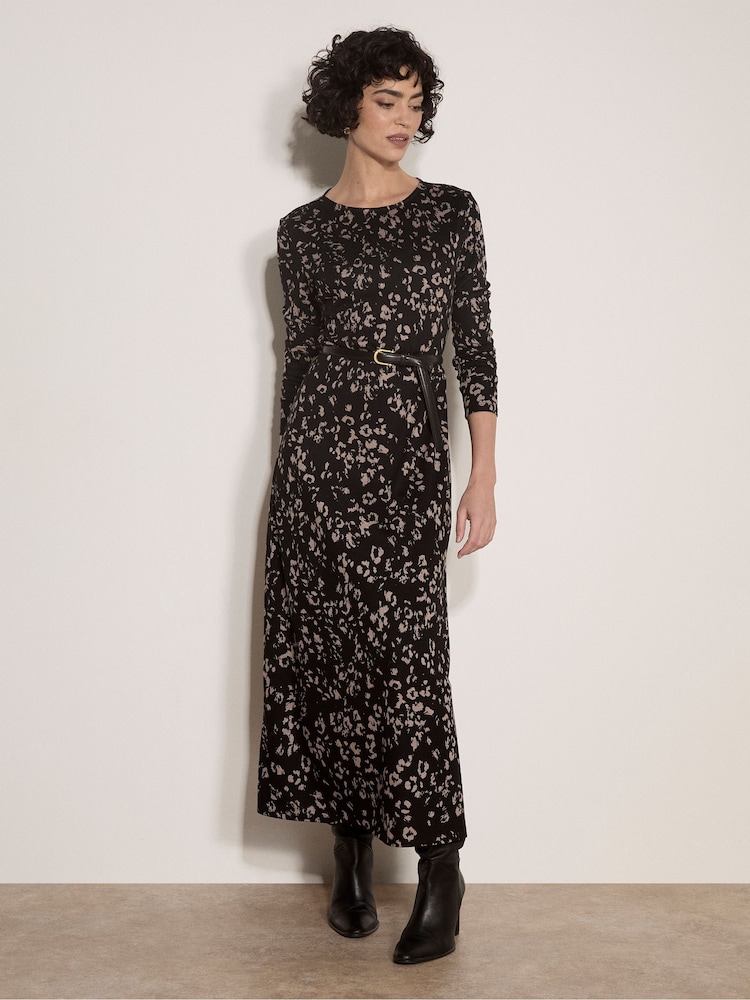 Сұр - Apricot Jersey Knit Leopard Print Maxi Dress - 4суретінің 1 суреті