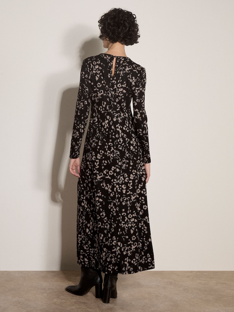 Сұр - Apricot Jersey Knit Leopard Print Maxi Dress - 4суретінің 2 суреті