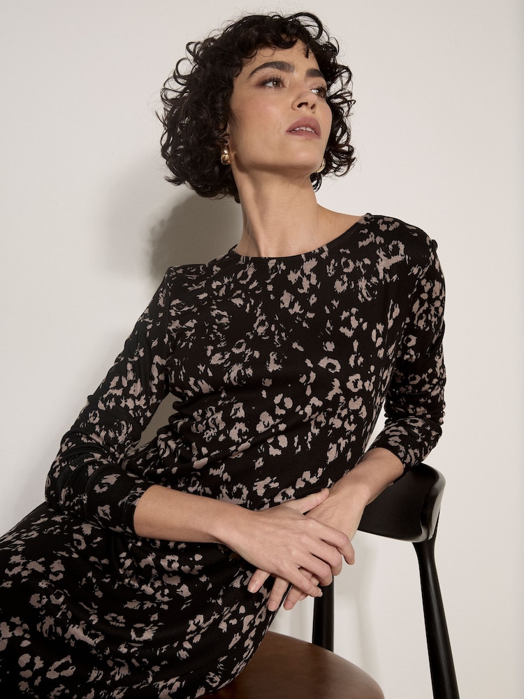 Сұр - Apricot Jersey Knit Leopard Print Maxi Dress - 4суретінің 4 суреті