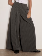 Apricot Grey Wide-Leg Pleat Pinstripe Trousers - Image 1 of 4