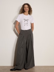 Apricot Grey Wide-Leg Pleat Pinstripe Trousers - Image 4 of 4