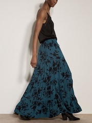 Apricot Blue Floral Silhouette Crepe Midi Skirt - Image 3 of 5