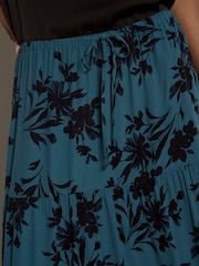 Apricot Blue Floral Silhouette Crepe Midi Skirt - Image 4 of 5