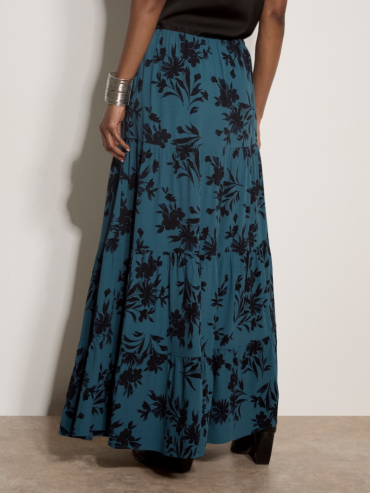 Apricot Blue Floral Silhouette Crepe Midi Skirt - Image 5 of 5 Apricot Blue Floral Silhouette Crepe Midi Skirt - Image 5 of 5