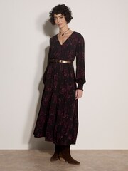 Apricot Red Floral Crepe Midi Dress - Image 1 of 4