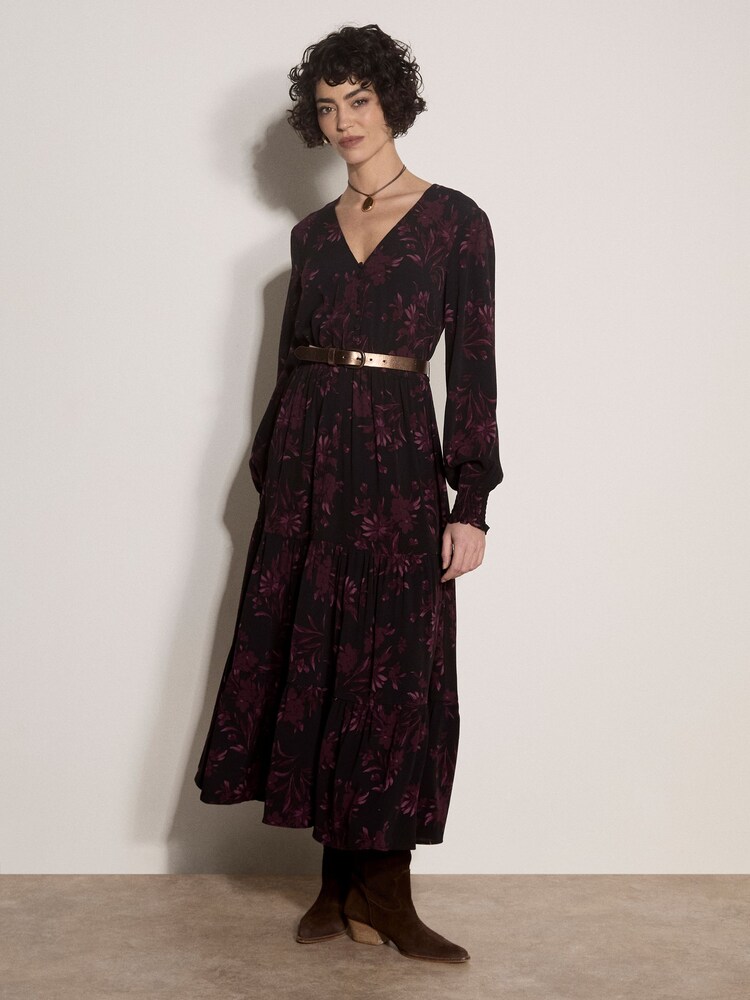 Apricot Red Floral Crepe Midi Dress - Image 1 of 4 Apricot Red Floral Crepe Midi Dress - Image 1 of 4