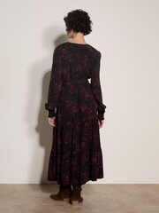 Apricot Red Floral Crepe Midi Dress - Image 2 of 4