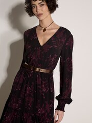 Apricot Red Floral Crepe Midi Dress - Image 3 of 4