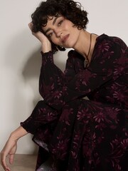 Apricot Red Floral Crepe Midi Dress - Image 4 of 4