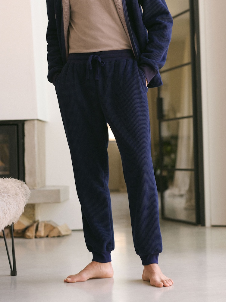 Navy Blue Fleece Borg Lined Textured Joggers - Image 1 of 10