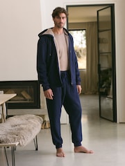 Navy Blue Fleece Borg Lined Textured Joggers - Image 2 of 10