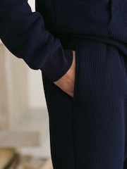 Navy Blue Fleece Borg Lined Textured Joggers - Image 5 of 10