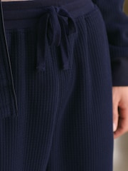 Navy Blue Fleece Borg Lined Textured Joggers - Image 6 of 10