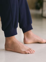Navy Blue Fleece Borg Lined Textured Joggers - Image 7 of 10