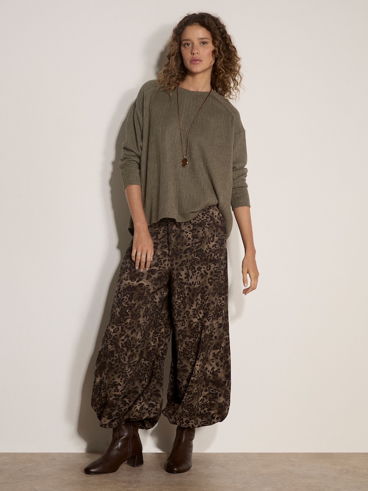 Apricot Brown Leopard Print Wide-Leg Woven Trousers - Image 1 of 4 Apricot Brown Leopard Print Wide-Leg Woven Trousers - Image 1 of 4