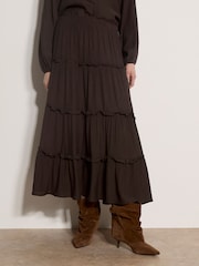 Apricot Brown Ruffle Tiered Maxi Skirt - Image 1 of 5
