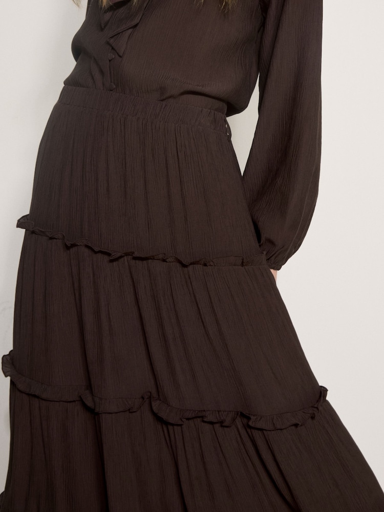 Apricot Brown Ruffle Tiered Maxi Skirt - Image 2 of 5 Apricot Brown Ruffle Tiered Maxi Skirt - Image 2 of 5