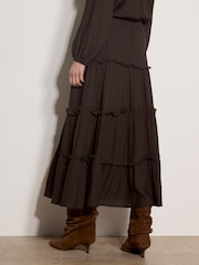 Apricot Brown Ruffle Tiered Maxi Skirt - Image 4 of 5