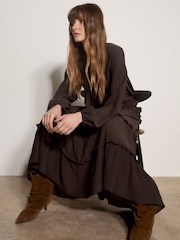 Apricot Brown Ruffle Tiered Maxi Skirt - Image 5 of 5