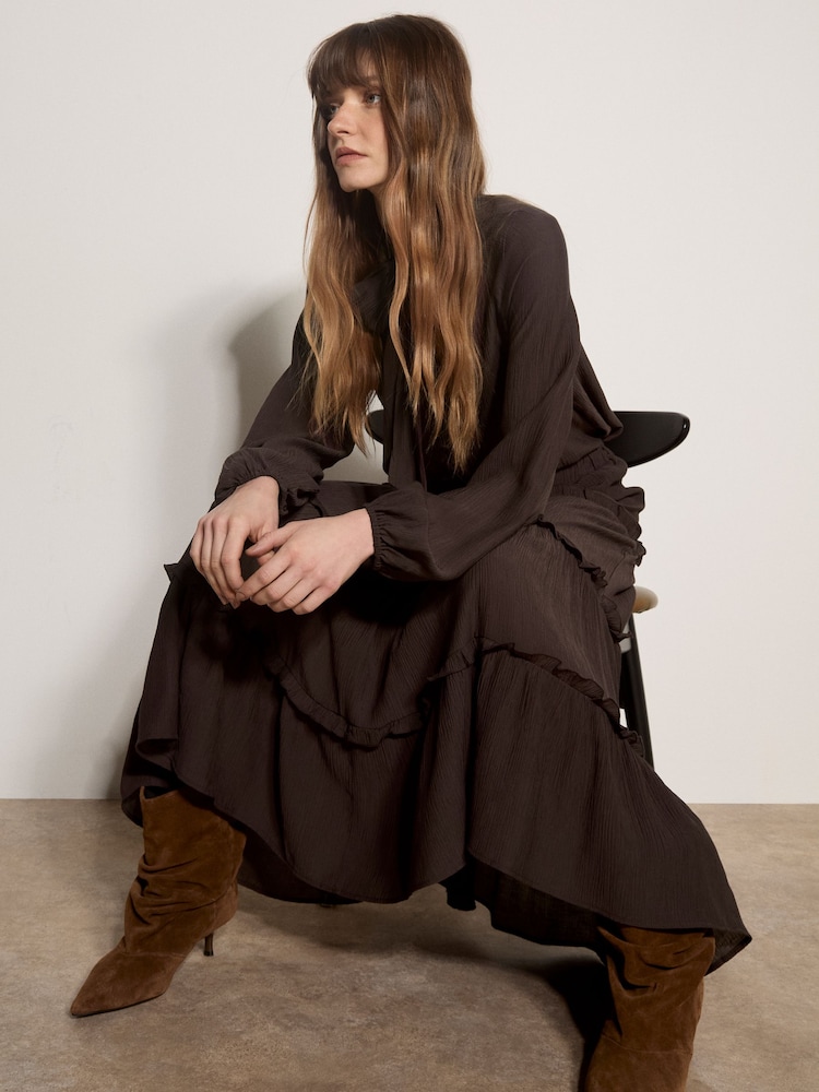 Apricot Brown Ruffle Tiered Maxi Skirt - Image 5 of 5 Apricot Brown Ruffle Tiered Maxi Skirt - Image 5 of 5