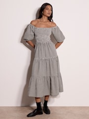 Negro - Vestido Semilargo de algodón (de) cuadros color Apricot estilo lechera - Imagen 1 de 5