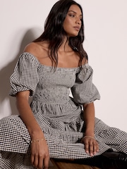 Negro - Vestido Semilargo de algodón (de) cuadros color Apricot estilo lechera - Imagen 5 de 5