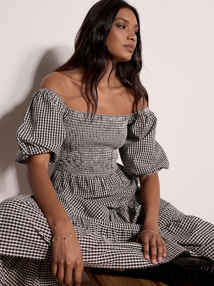 Negro - Vestido Semilargo de algodón (de) cuadros color Apricot estilo lechera - Imagen 5 de 5