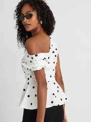 River Island Cream Short Sleeve Drape Peplum Top - Image 2 of 4