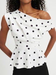 River Island Cream Short Sleeve Drape Peplum Top - Image 4 of 4