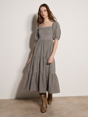 Verde - Vestido Semilargo de algodón (de) cuadros color Apricot estilo lechera - Imagen 2 de 5