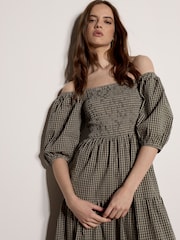 Verde - Vestido Semilargo de algodón (de) cuadros color Apricot estilo lechera - Imagen 3 de 5