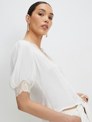 River Island Cream Short Sleeve Lace Trim Blouse - Image 4 of 4