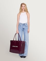 ANINE BING Red Leo Coated Canvas Logo Tote Bag - Image 1 of 1