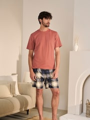 Orange/Stone Check 100% Cotton Motionflex Cosy Short Pyjamas Set - Image 2 of 5