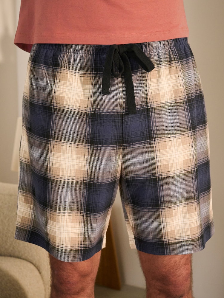 Orange/Stone Check 100% Cotton Motionflex Cosy Short Pyjamas Set - Image 5 of 5