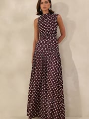 Club L London Brown Kelis Polka-Dot High-Neck Maxi Dress With Draped Detailing - Image 5 of 6
