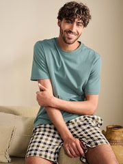 أخضر فاتح مربعات - طقم بيجامة قصيرة بتصميم مريح Motionflex من القطن 100% - صورة 5 من 7