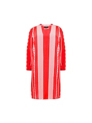 Live Unlimited Curve - Red Batik Stripe Placement Print Dress with Nehru Collar - Image 7 of 7